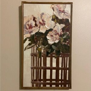 Floral Wall Art with Wooden Basket